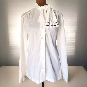 Vintage RRRRuss Secretary Blouse Size 12 White Tie Neck Button Down Women's Top
